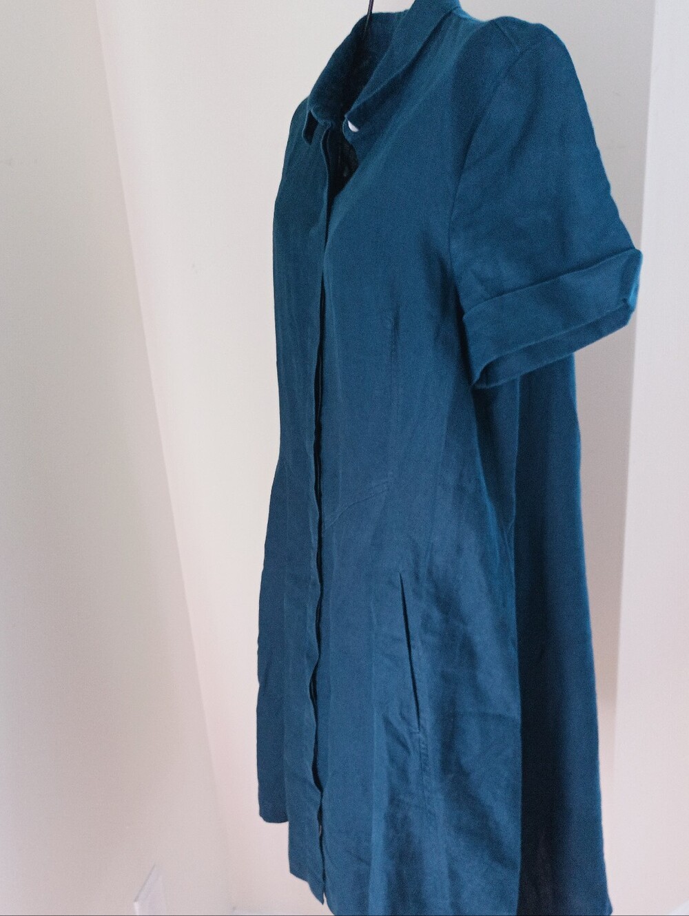 J.Jill Love Linen Shirt Dress Short Sleeve Pockets Size S Navy Blue - Picture 8 of 16